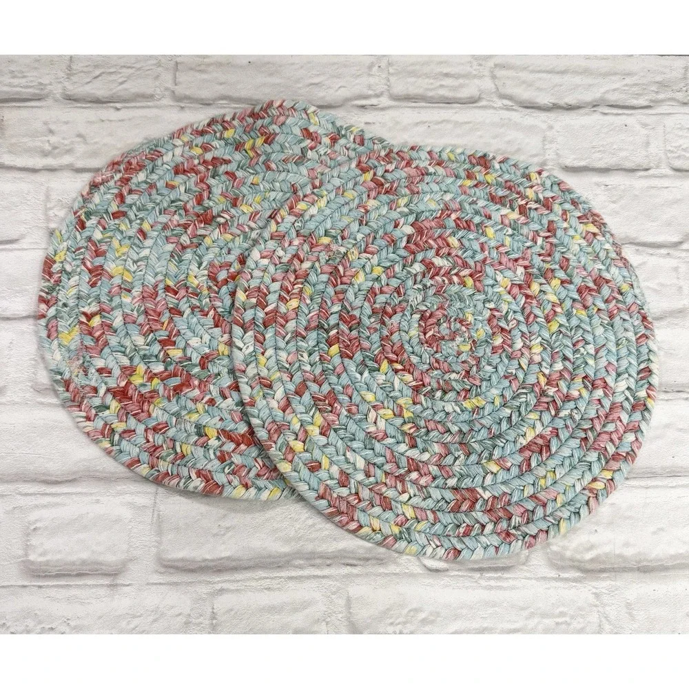 Vtg Pioneer Woman 6 Braided Placemats Reversible Floral Round Cottage Farmhouse
